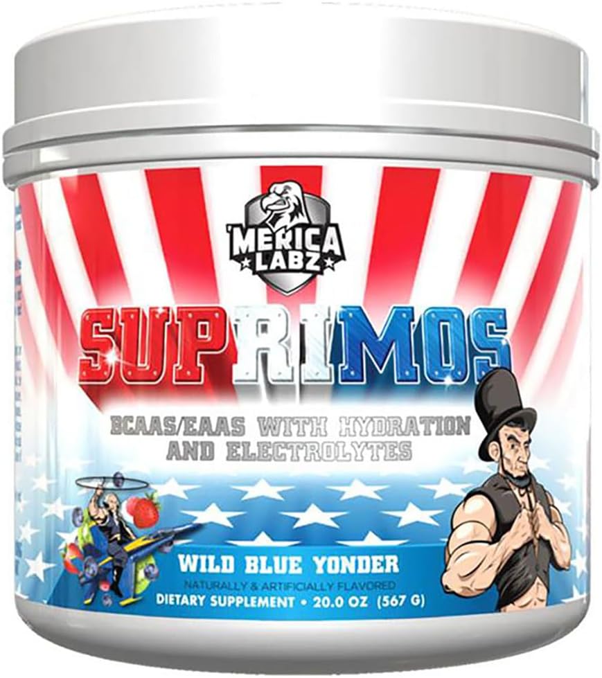 Merica Labz Suprimos BCAA/EAA dodatek z eletroliti za maksimalno zmogljivost in vzdržljivost 30 Serving (Wild Blue Yonder, 20.0oz)