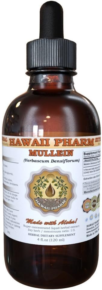 Mullein Liquid Extract, Organic Mullein (Verbascum densiflorum) Tinkture, Zeliščni dodatek, Havaji Pharm, Made in USA, Havaji Pharm, Made in USA 2 fl.oz