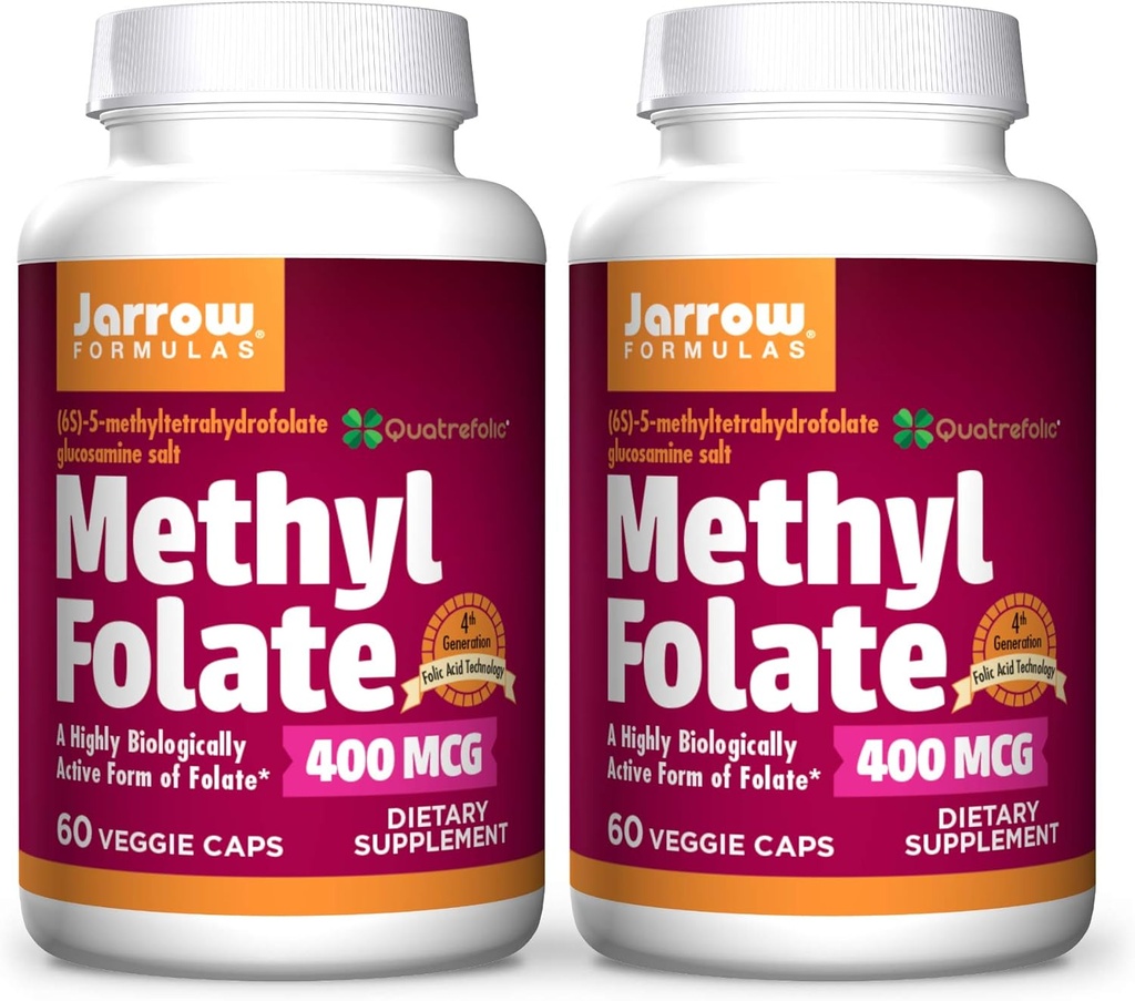Jarrow Formule Metil Folate 400 mcg - 60 Veggie Caps, Pack po 2 - Visoko biološko aktivna oblika Folata - 4. generacija Folna kislina Tehnologija - 120 Total Servings