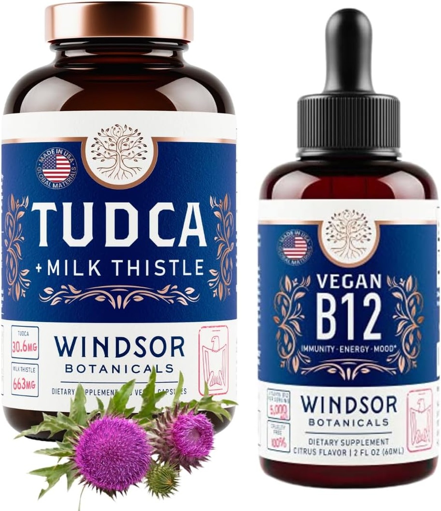 WINDSOR BOTANICS Tudca s Silymarin Milk Thistle in Vegan Vitamin B12 Tekoči - Zdravstvena podpora paket