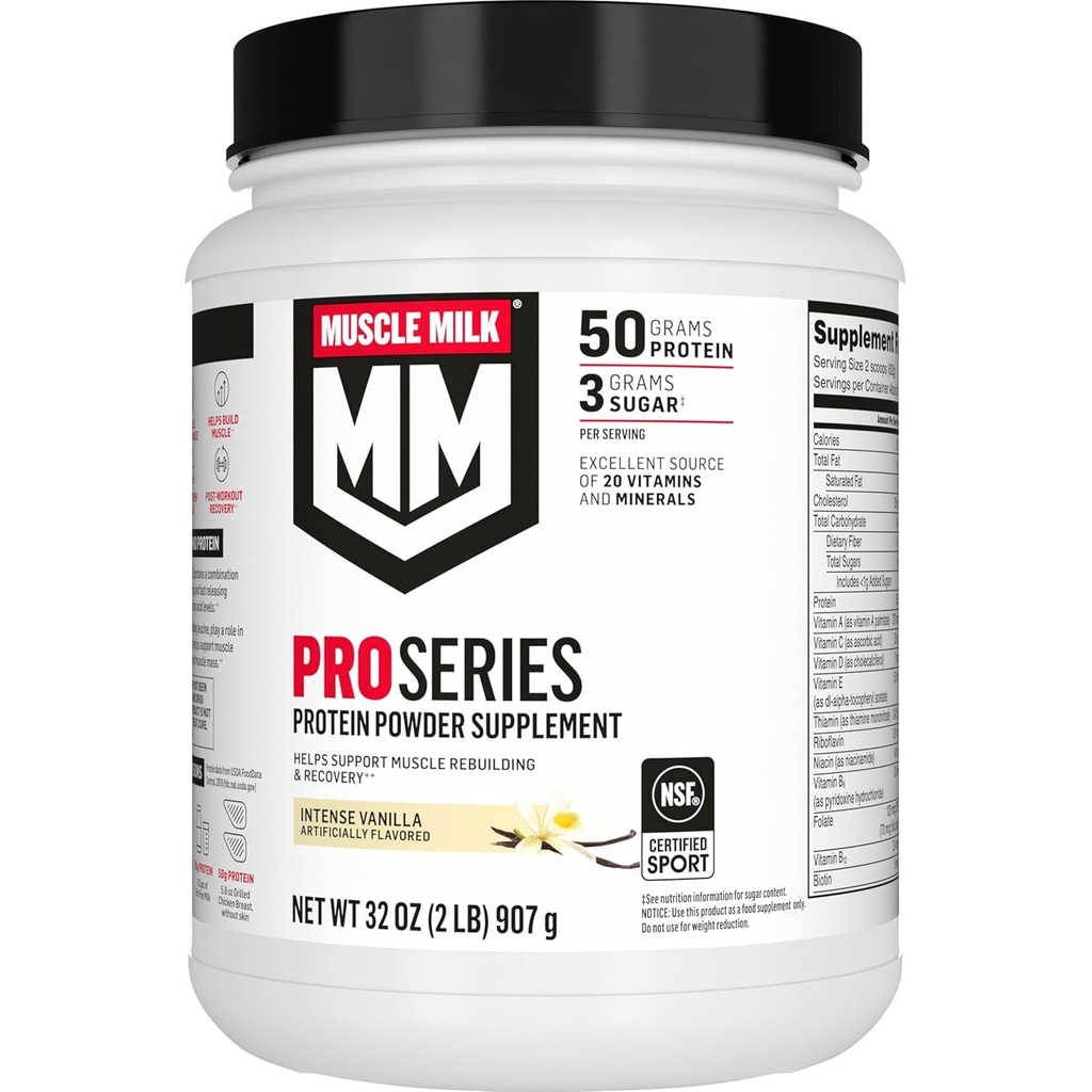 Muscle Milk Pro serije beljakovin v prahu dopolnilo, Intense Vanilla, 2 funt, 11 Serving, 50g beljakovine, 3g sladkor, 20 Vitamini in minerali, NSF Certified for Sport, Workout recovery, pakiranje maj Vary