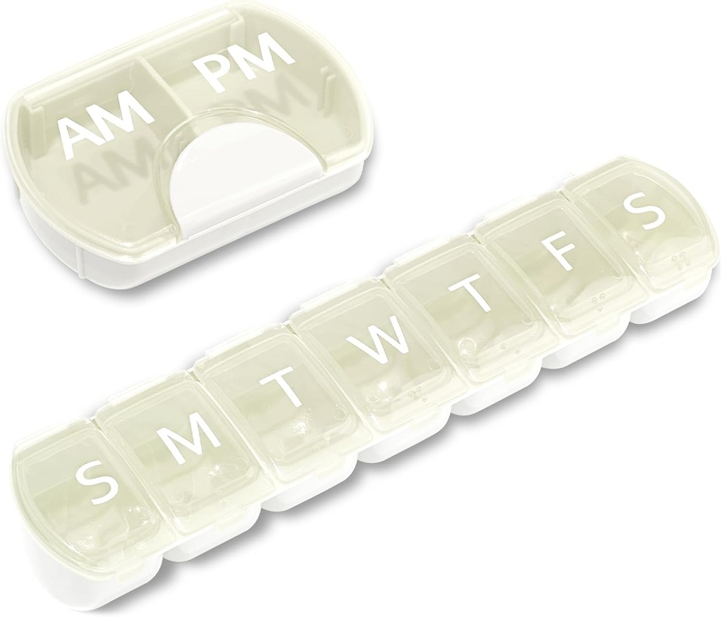 2 Pack (tedensko in dnevno), 2 krat na dan (AM/PM) + 7-dnevne tablete Organizator, vitaminski načrtovalec, velike zmogljivosti tablete Box, potovalne tablete Primer za zdravila/vitamine/ribja olja/dodatki, bela