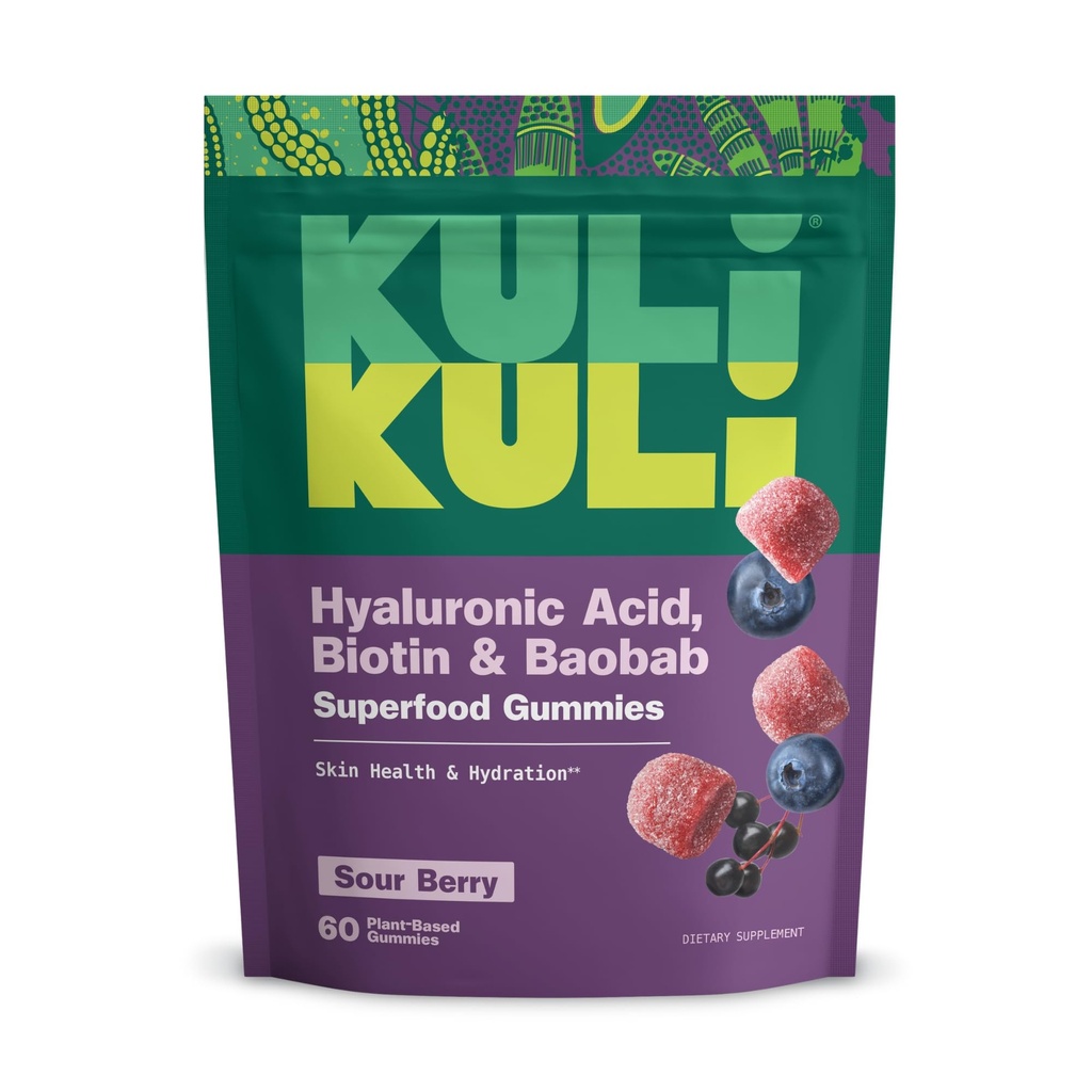 Kuli Kuli Super Gumies - Koža dopolnila z Baobab, Elderberry, in Biotin - Pomaga podpirati zdravje kože - 60 Non-GMO, Gluten-free Gummies