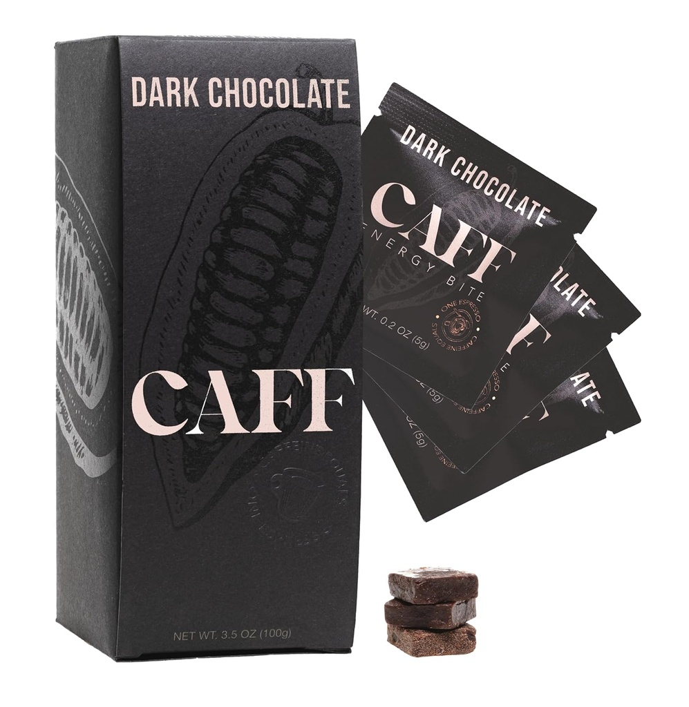 CAFF Vse naravne energijske ugrize - Kofeinirana čokoladna aroma Chew for Energy Boost - brez dodanega sladkorja - 65mg Kofein čokolade – 15 Calorie Organic Caffeine Prigrizki - Vegan, Gluten-free, Keto (20 Bites)