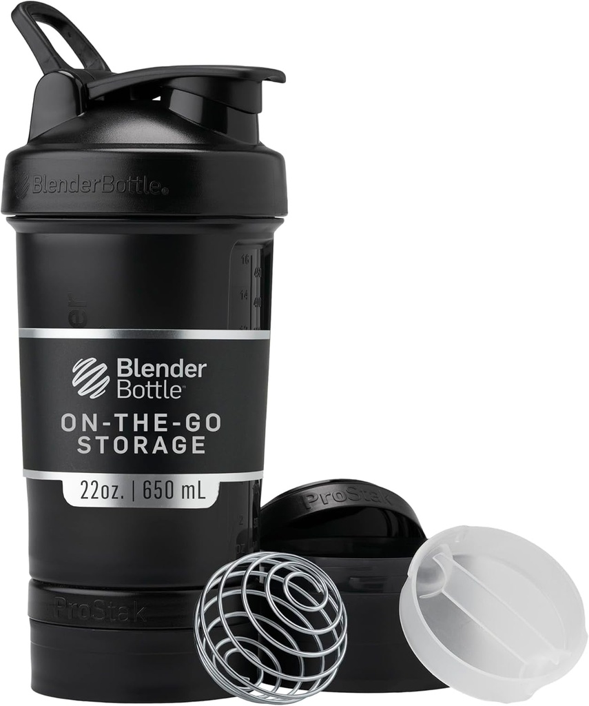 BlenderBottle Shaker steklenica z tablete Organizator in shranjevanje za beljakovine v prahu, Classic V2 ProStak System, 22-Ounce, Polnočno črna