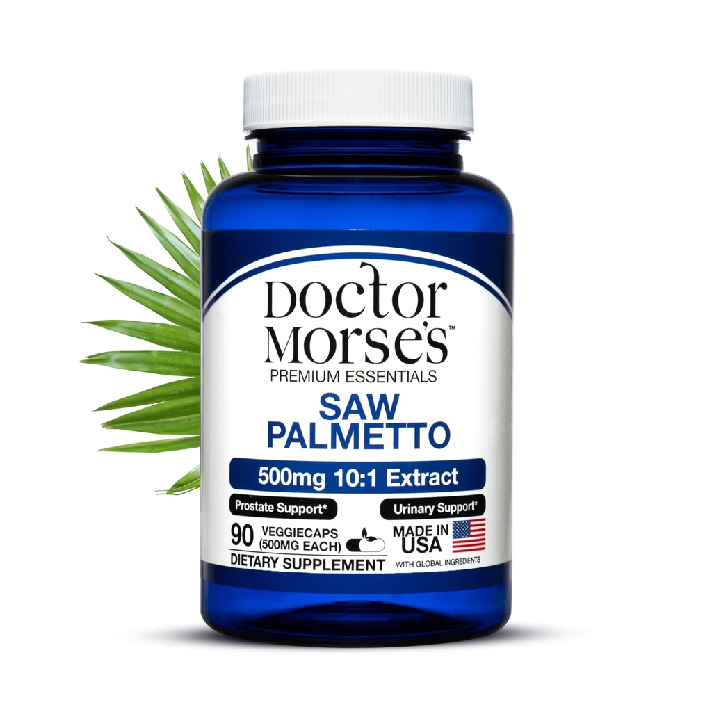 Dr. Morse's Saw Palmetto 10:1 Extract 500mg ekvivalent 5000mg, Prostat Health Support Supplements for Men & Women - FDA-Registered, NSF-Certified Facility - Extra Strength Formula - 90 Caps