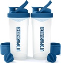 Utopija Home Shaker steklenica 2 Pakiranje - 24 Ounce Plastic Beljakovine ali Cocktail Shaker Steklenica za pred in post vadbo z Twist & Lock Beljakovine Box shranjevanje (Počisti / Navy)
