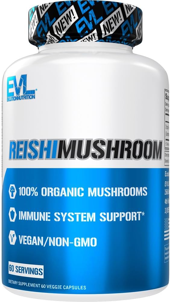 Evlution Nutrition Reishi Goba - Imunski sistem in zdravstvena podpora - 500mg Goba dodatek - 100% organski, Vegan & Non-GMO - 60 Servis