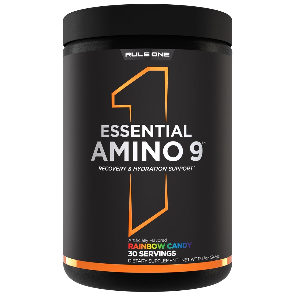 Pravilo 1 Essential Amino 9 – Podpora regeneraciji in hidraciji s 7,5 g esencialnih aminokislin + elektroliti (30 strežb, Rainbow Candy)