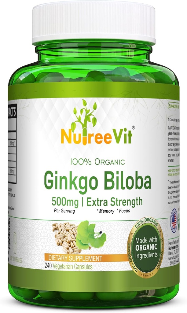 NutreeVit Ginkgo Biloba Dodatne kapsule rastlinskega izvora (240 jih je)
