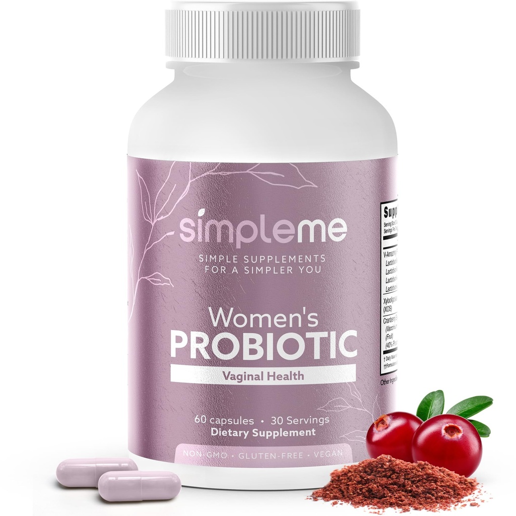Simpleme Ženske probiotike s prebiotiki, brusnice - vaginalni probiotiki za ženske - za pH ravnovesje, UTI, vaginalno zdravje, Gut Flora - ženski probiotiki dodatek kompleks za Wellness - 60 kapsul