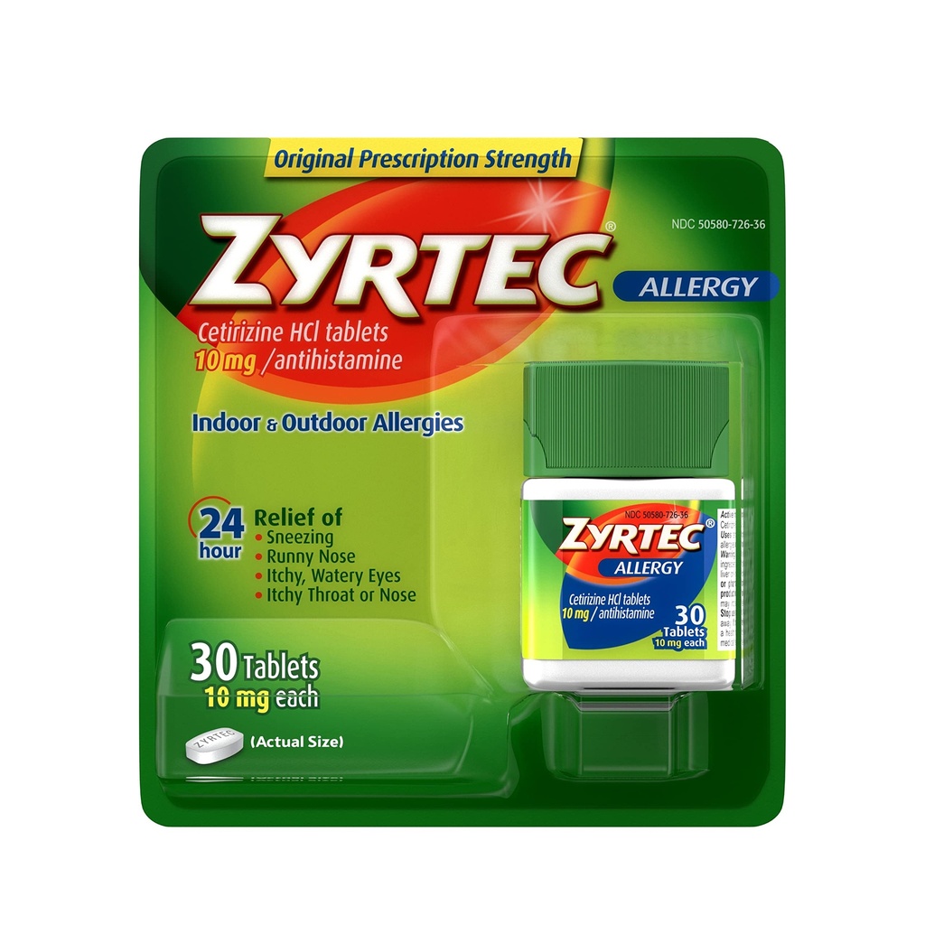 Zyrtec 24 ur Alergija Relief tablete, 10 mg Cetirizin HCl Antihistaminik Alergija Medicina, 30 ct rdeča