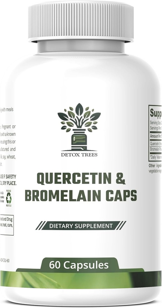 1000 mg quercetin, 200 mg Bromelain kompleks - Imunska podpora, Sezonska alergija in dihalno dopolnilo - Vegan, Non-GMO, 60 kapsul