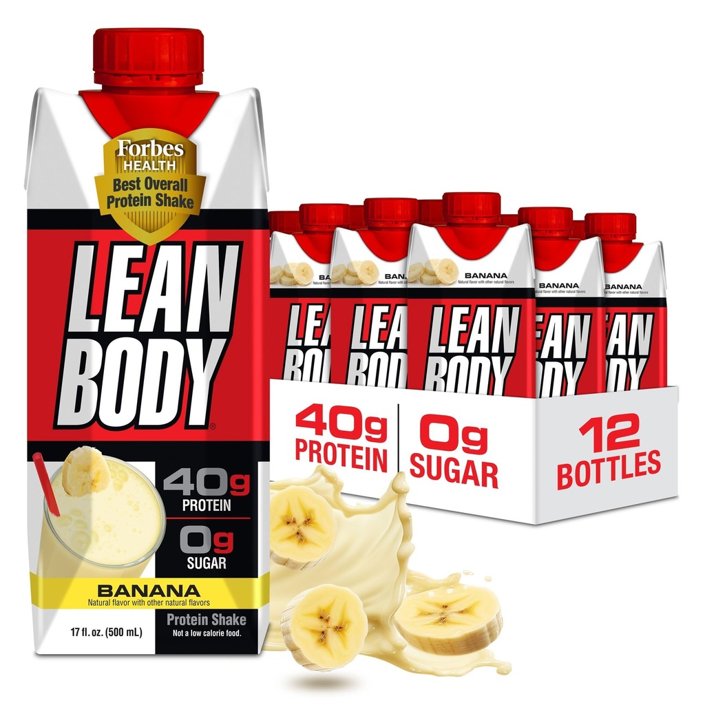 Nasičeno telo pripravljeno za pitje Banana Protein Shake, 40g beljakovin, sirotkina mešanica, 0 sladkor, Gluten brez, 22 Vitamini in minerali, 17 Ounce (Reciklirna škatla & Lid - pakiranje po 12) LABRADA
