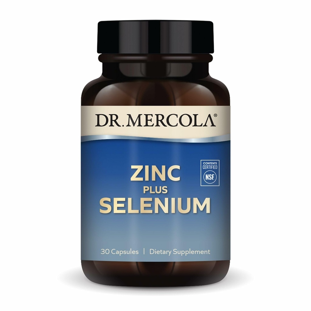 Dr. Mercola Cinc Plus Selen - Mineralna mešanica dodatek - za imuno, možgani in dihala podporo - Vsebuje cinkov glicinat kelat in baker - GSO-free & Gluten-free - 30 kapsul (30 serving)