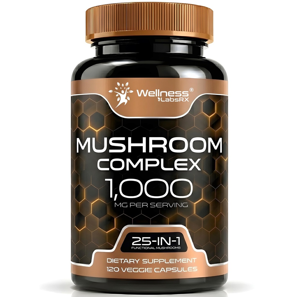 WELLNESS LABSRX Gobe dopolnilo Kapsule 10:1 Ekstrakt, gobe kompleksne kapsule 1000mg, Levi Mane dodatek s Turčijo rep, Cordyceps, Reishi - 120 grof