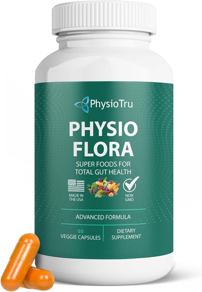 Fizio Flora Curcumin piperin, probiotiki in prebiotiki za Gut, 60 Veggie kapsule