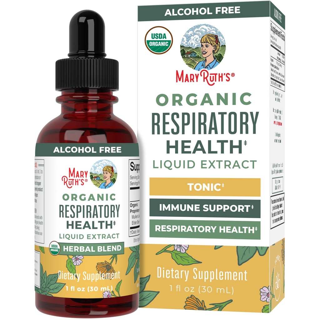 MaryRuth Organics USDA Organic Respiratory Health Tekoče kapljice z Mullein Leaf 
