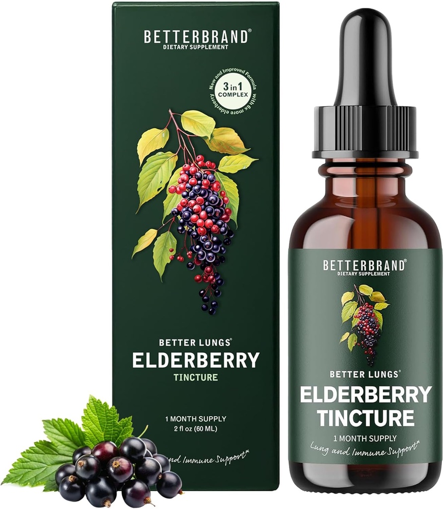 Betterbrand BetterLungs Elderberry Tinkture prehranska dopolnila - vse naravne sladkor brez-GMO vegetarijanski za zimske imunske podpore (30 dan)