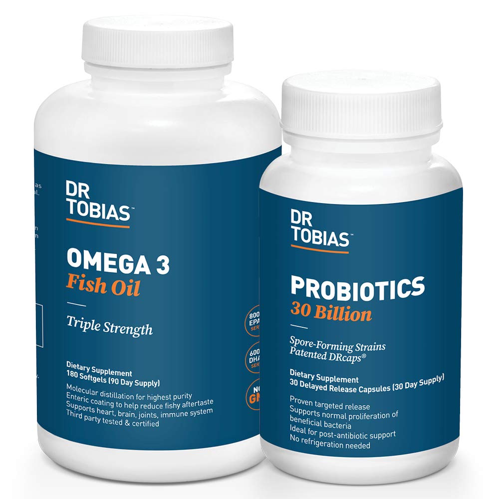 Dr. Tobias Probiotics 30 milijard in Omega 3 ribje olje (2000 mg) za digestivno podporo in splošno zdravje