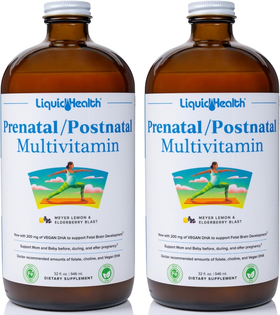 LIKVIDHEALTH PRENATAL/Postnatal Multivitamin za tekoče ženske z realnim folatom - Pre & postnatal Vitamini za pred, Med, Po nosečnosti - Izdelano v ZDA, Vegan, Sugar-free, Non-GMO (2 Pack)
