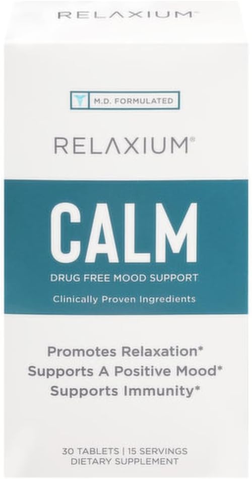 Relaxium Calm, non-Habit Forming, Stress in Mood podpora dodatek, Dvig razpoloženja & Boost Sprostitev z Ashwagandha, 5-HTP, GABA, Passion Flower, (30 tablete, 2 teden dobave)