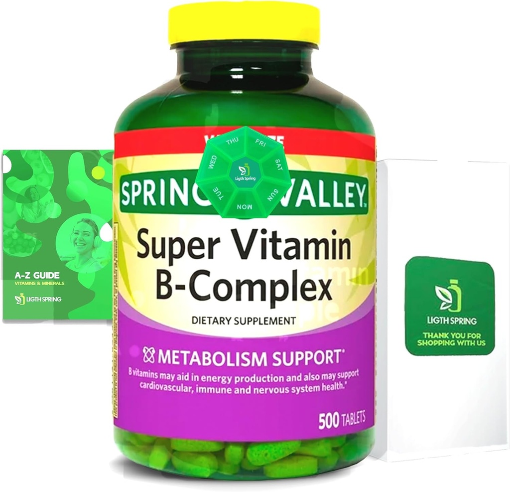 2 Pack- lahka pomlad Super B-kompleks tablete – vitamin B6, B12, C, tiamin, Biotin – Gluten-free, Popolna prehranska dopolnila z Light&Spring Guide – Podpira energijo in imuniteto