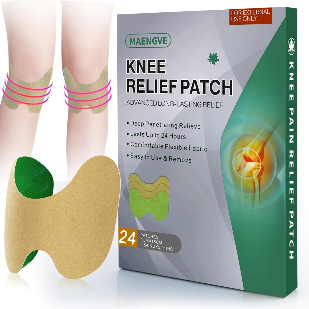 Bolečina v kolenu Relief Patch 24 Štetje - Toplo zeliščno koleno obliži z Mugwort, Capsaicin & Mentol - 12 ur dolgo trajno koleno podpora za kosti na kosti, bolečine v sklepih, bolečine v mišicah