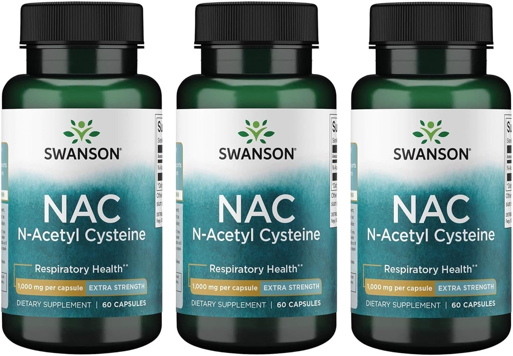 Swanson NAC N-Acetil Cistein - antioksidant Podpora proti staranju jeter - Aminokisline dodatek 1000 mg 60 kapsul (3 pakiranja)