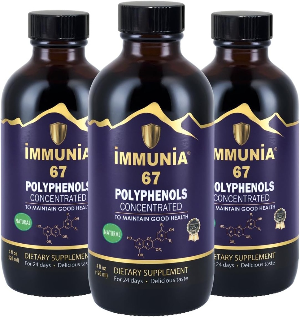 Immunia 67 Polifenoli - Elderberry koncentrat & Antioksidant sadje. Premium Antioksidant dodatek s 67 Polifenoli (Antocianini, Quercetin, Resveratrol, itd) 24-dnevno dobavo na steklenico (3-pak)