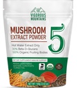 VIGORUS MOUNTAINS Ekološka goba v prahu dodatek - USDA Certified, Levi Mane & Reishi za imuno podporo, Brain Focus, Vegan, Meša se takoj v kavo in napitki (100g)
