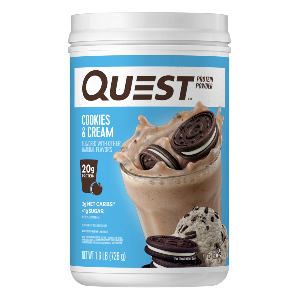 Quest Nutrition Piškotki & Cream Protein Powder, 20g Beljakovine, 1g Sladkor, brez ogljikovih hidratov, brez glutena, 1,6 funta, 24 obrokov