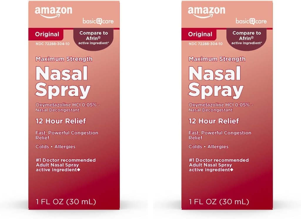 Osnovna nega maksimalna moč 12 ur pršilo za nos, Oxymetazolin HCl rešitev, Prebavni Relief, Hladno in Alergija Medicine, Dekongestiv, 1 Fl Oz (Pack of 2)