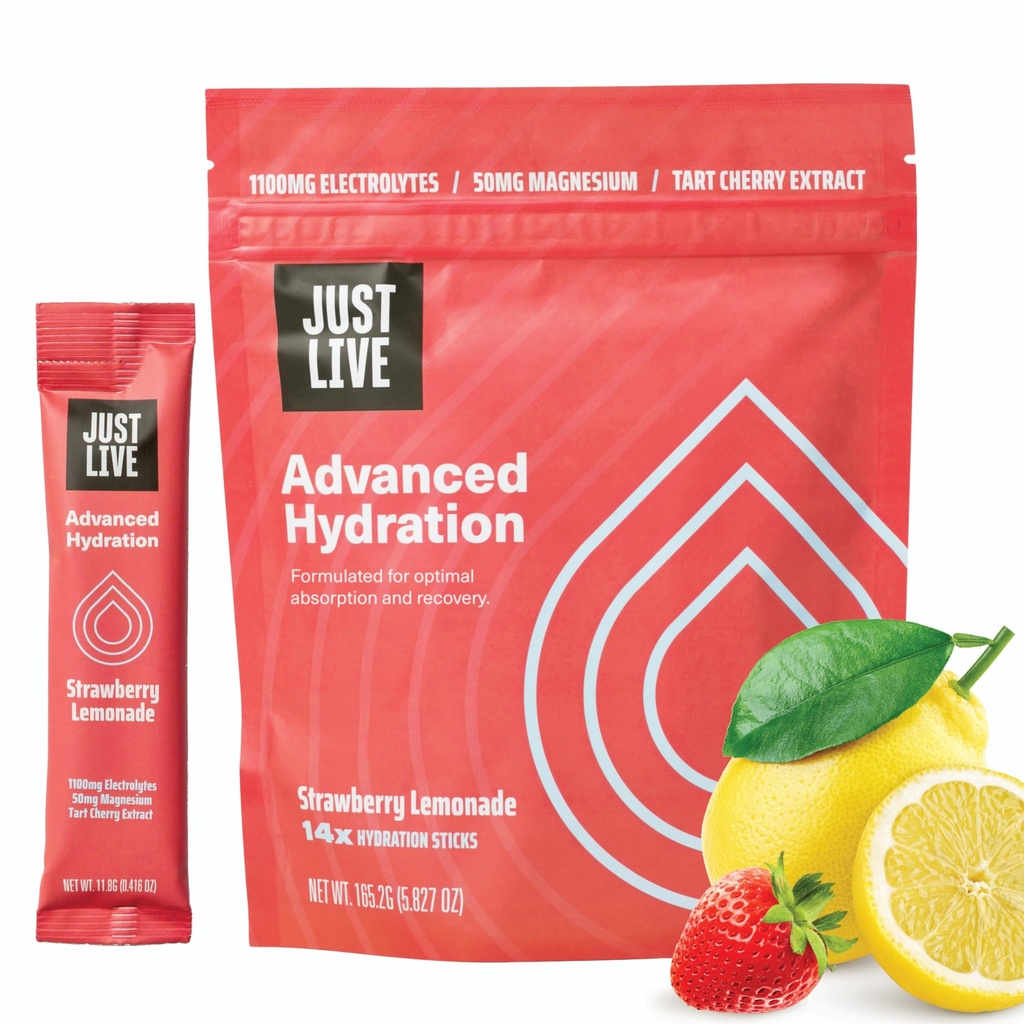 Samo Live Advanced Hydration - Jagodna limonada, Elektrolit pijača Mix, Izvleček citra, Podpira regeneracijo in absorpcijo, nizko sladkor, 14 Pack