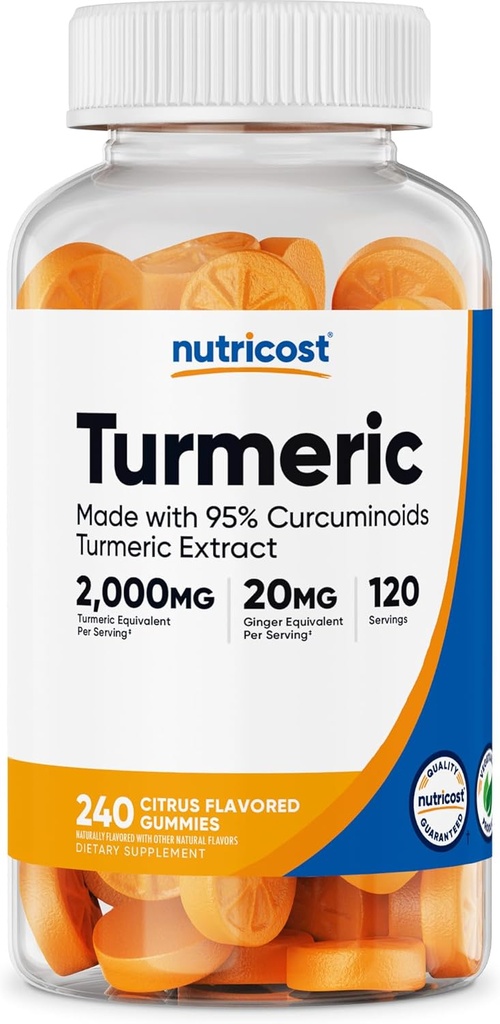 Nutricost Turmeric Gummies (240 Gummies) - Citrus arome, izdelan s 95 % kurkuminoidi, 120 Servinges, Vključuje ekstrakt ingver in črni poper, vegetarijanski, ne-GMO in gluten brezplačno