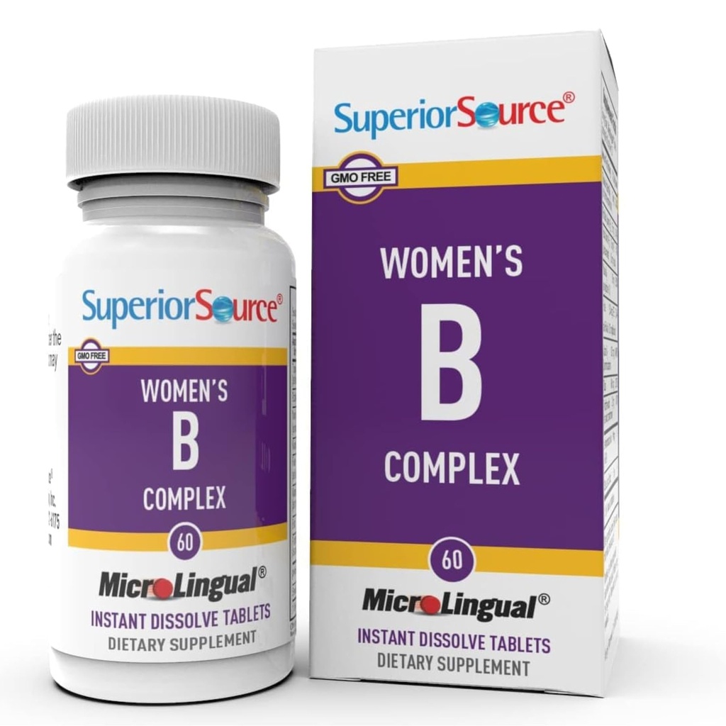 Superior Source Women?s B Complex - Energy Support Supplement for Women - multivitamin z vitaminom B12, vitamin B3 & več - B Vitamin dopolnilo Aids Heart Health - 60 Podjezične tablete za raztapljanje