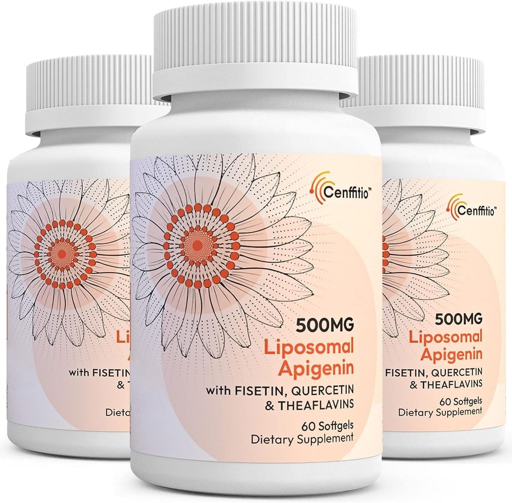 Liposomski apigenin 500mg Softgels - Optimal Apigenin dodatek s Fisetin, Quercetin in Theaflavins - 6 mesecev dobave