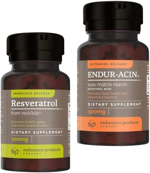 Endurance Products Resveratrol Supplement – Grozdni izvleček kože - 100mg Trans-resveratrol Antioksidant in ENDUR-Acin Niacin - Vitamin B3 Niacin 500mg Razširjena sprostitev & Low-Flus