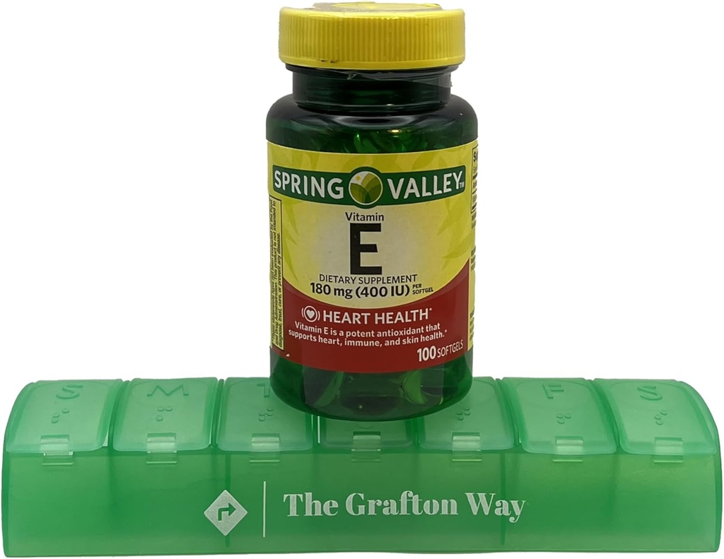 Spring Valley Vitamin E prehranska dopolnila, 180 mg, 100 Število s komplimentno Grafton pot tablete Organizator