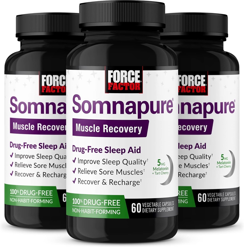 FORCE FACTOR Somnapure pomoč za regeneracijo mišic za odrasle z melatonin 5mg, sveti Basil, in L-Theanin, dodatek za podporo spancu, lajšanje bolečine mišic, in okrevanje mišic, 180 Caps, 3-Pack