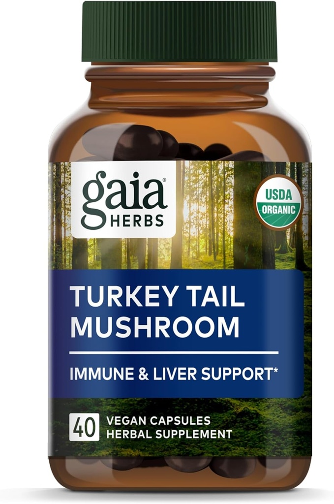 Gaia Herbs Turčija Tail goba - Imunska podpora dodatek za ohranjanje zdravja jeter - z organsko Turčijo Tail goba sadno telo ekstrakt - 40 Veganske kapsule