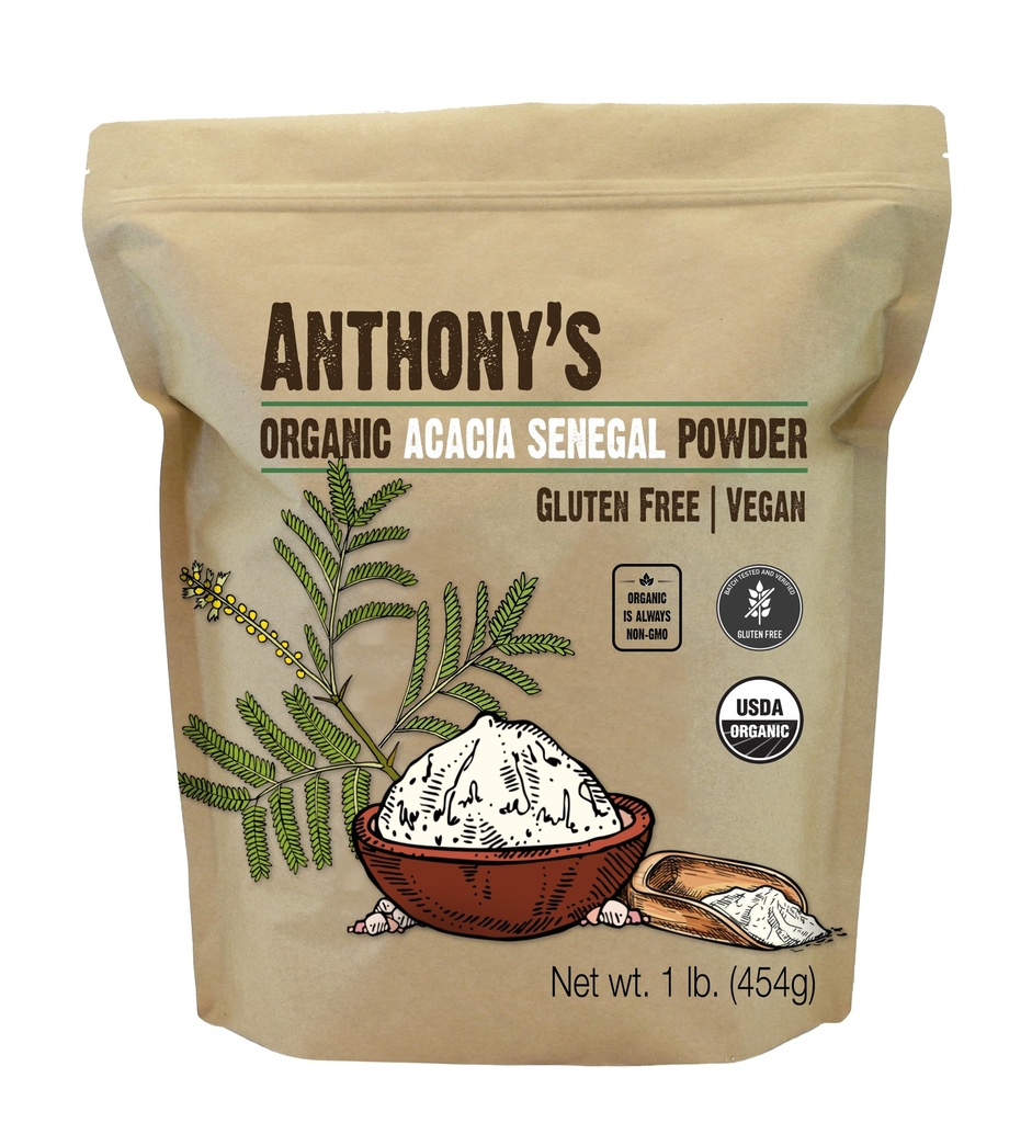 Anthony's Organic Acacia Senegal Powder, 1 lb, Serija Tested Gluten brezplačno, Non GSO, Topni Fiber, Prebiotik