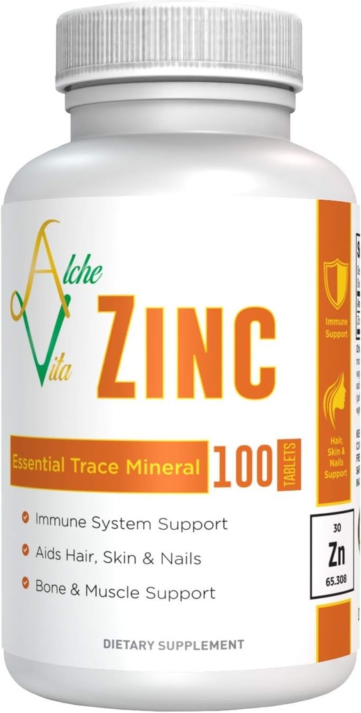 AlcheVita Cink 50mg – visoka biološka uporabnost – Essential Trace Mineral – dodatek za podporo imunskemu sistemu, kosti, kožo in mišice