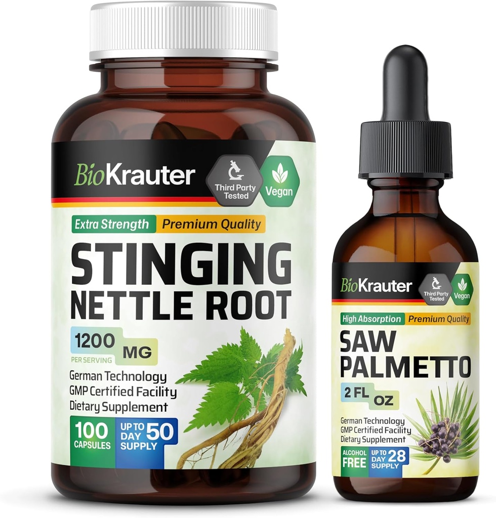 BIO KRAUTER Sting Nettle 100 kapsul & žaga Palmetto Tinktura 2 Fl. Oz.