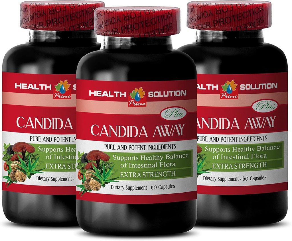 Dodatek za podporo imuniteti - Candida Away Plus - Candida Digestive - Candida Cleanse Extra Jakost - Prebavne tablete - Candida Cleanse za ženske in moške - Candida Overrast - 3 steklenice 180 Kapsule