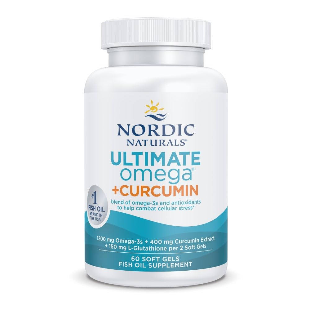 Nordic Naturals Omega Curcumin, Lemon - 60 Soft Gels - 1200 mg Omega-3 + 400 mg Optimiziran kurkumin - Boj proti celičnemu stresu - Non-GMO - 30 Servings
