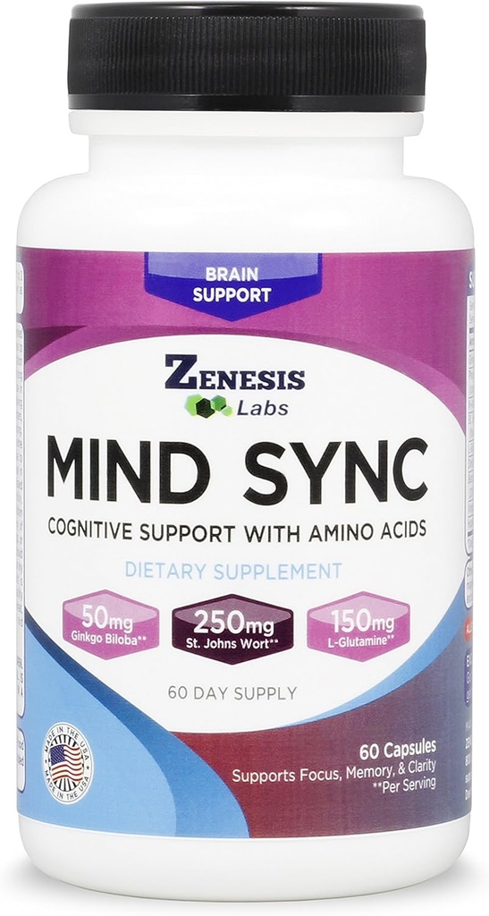 Zenesis Labs Mind SYNC - 60 Kapsule z Ginkgo Biloba, Bradavica in L-glutamin - Preberite mnenja
