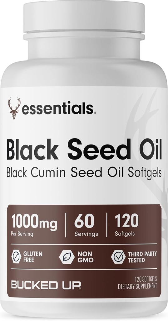Bucked up črno seme olje 1000mg na serviranje (črna Cumin semena olje) Essentials (60 strežnice, 120 Softgels)