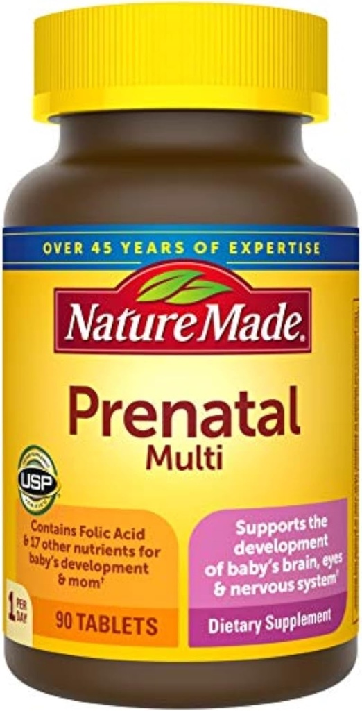 Narava Made Prenatal Multi, 90 Tablete, Folna kislina + 17 Prednatal Vitamini in minerali za podporo razvoj otrok in mama, Vitamin D3, Kalcij, železo, jod, Vitamin C, in več (Pack of 3)
