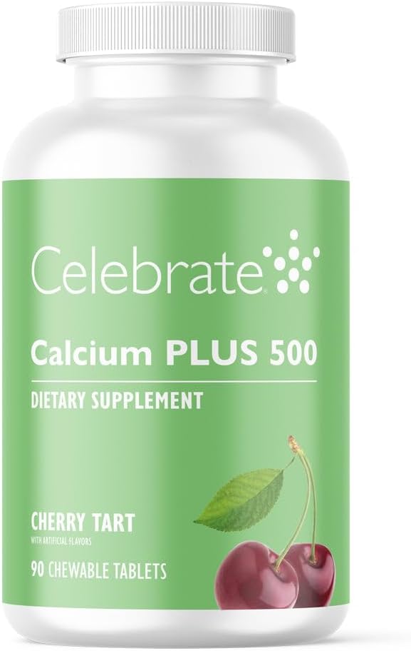 Proslavite vitamine kalcij Plus - 500mg kalcijev citrat, 333 i.e. vitamin D3 & 34mg magnezij za pobariatrično kirurgijo - Gluten-free & Sugar-free - Cherry, 90 žvečljive tablete